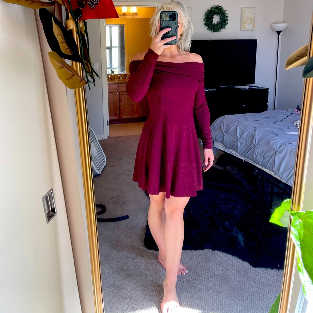 Maroon off the shoulder dress